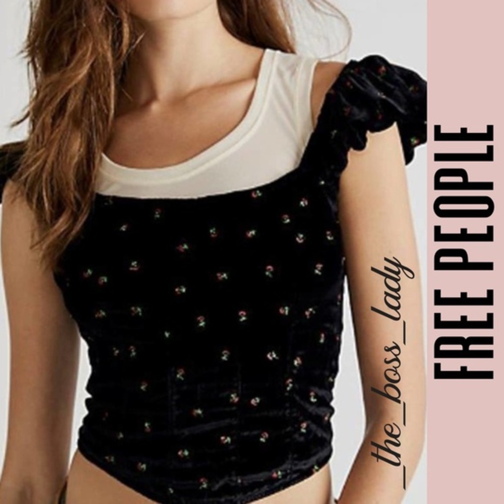 Free People corset velvet crop top floral embroidery boho XS
